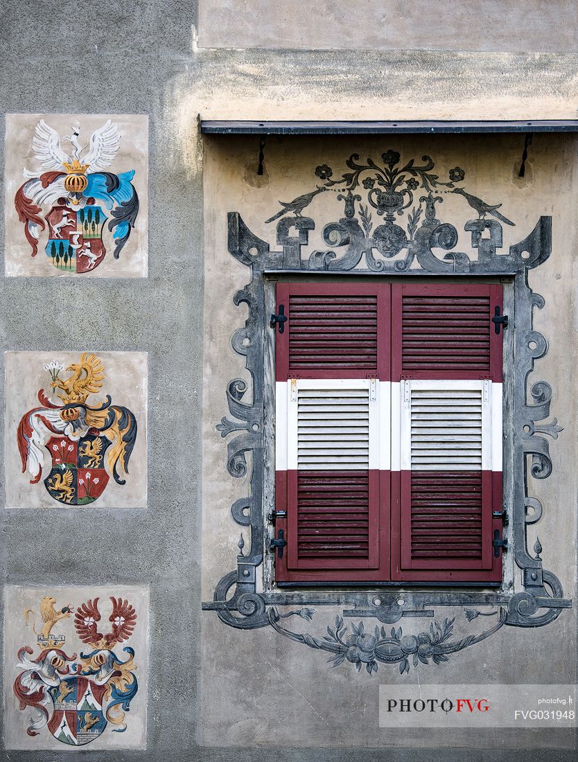 Detail of a historic palace in Bressanone town, Isarco valley, Trentino Alto Adige, Italy, Europe