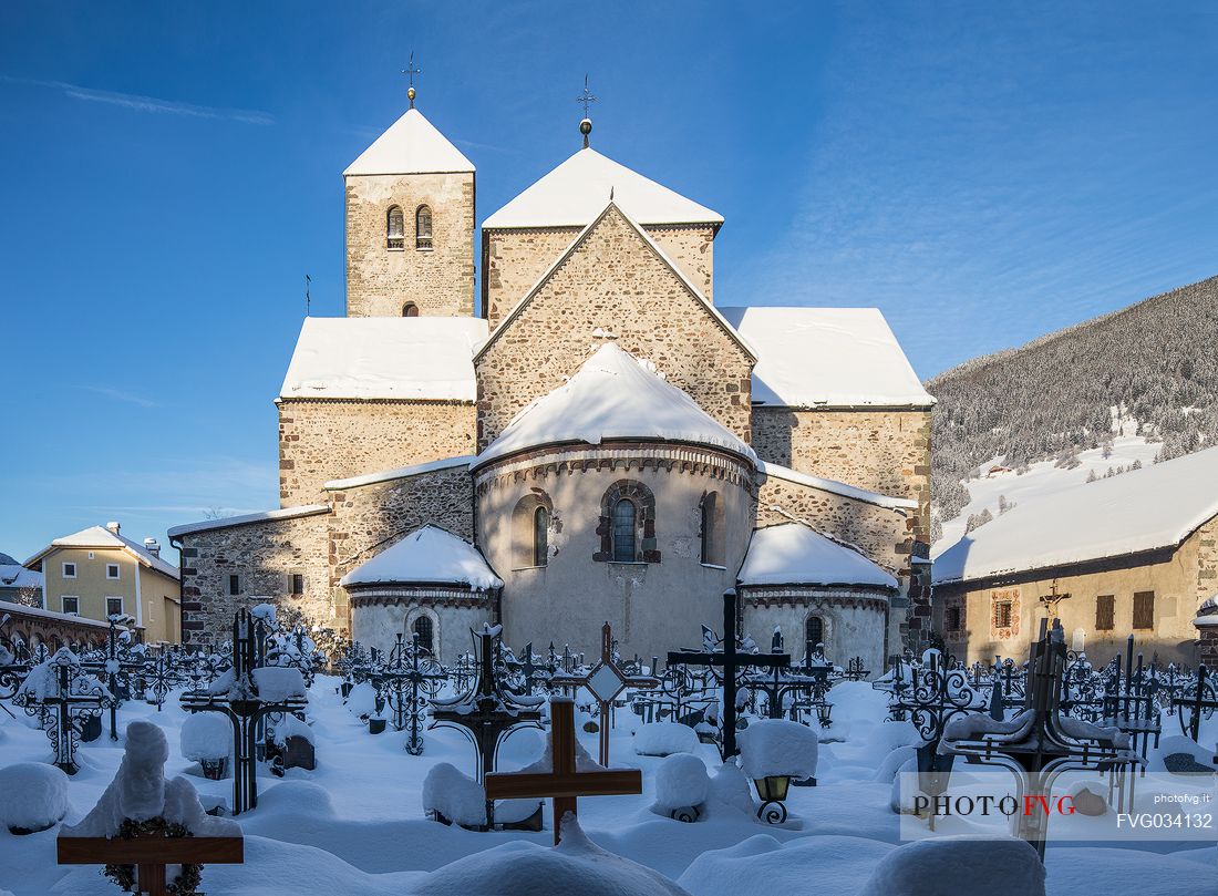 The collegiate church of San Candido and the cemetery, Pusteria valley, Trentino Alto Adige, Italy