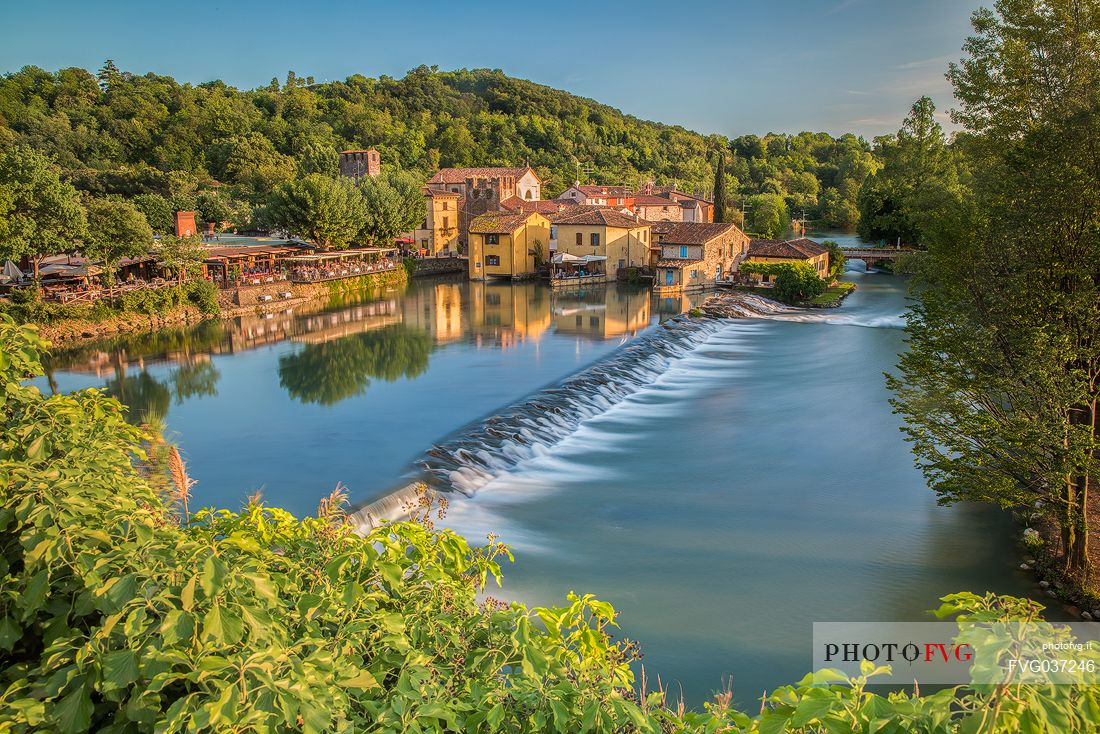 The picturesque town of Borghetto at sunset, Valeggio sul Mincio, Veneto, Italy, Europe