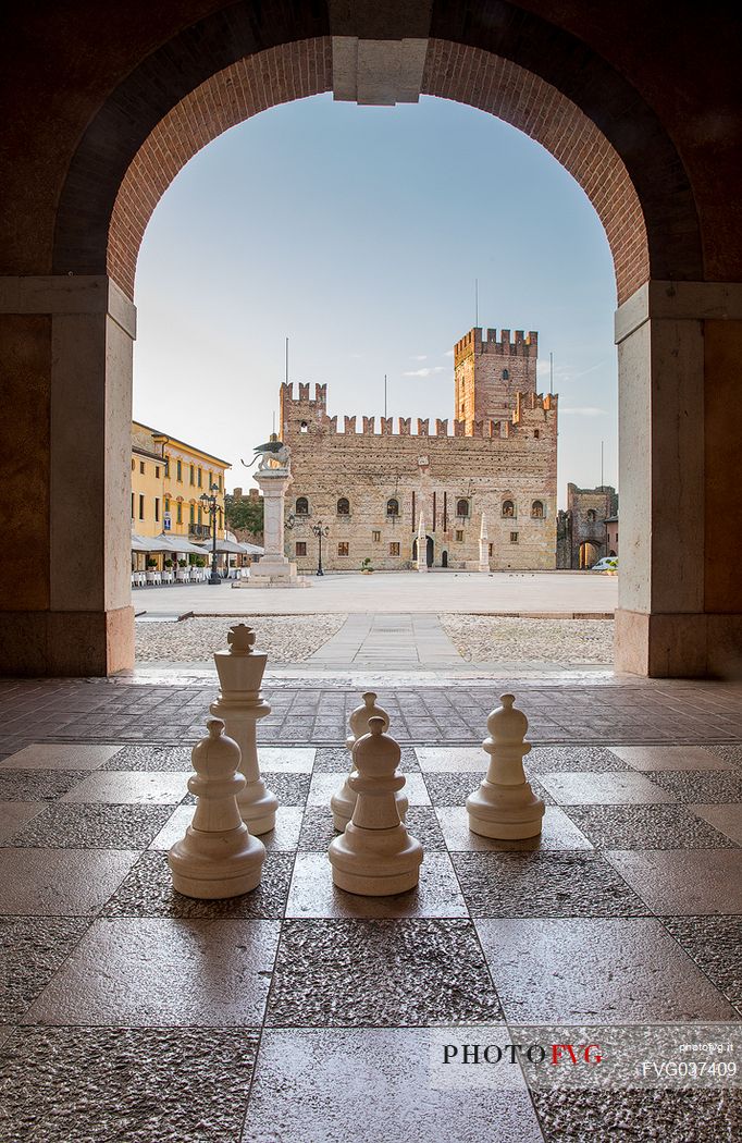 The Piazza degli Scacchi with the Lower Castle or Castello Inferiore, Marostica, Vicenza, Veneto Italy