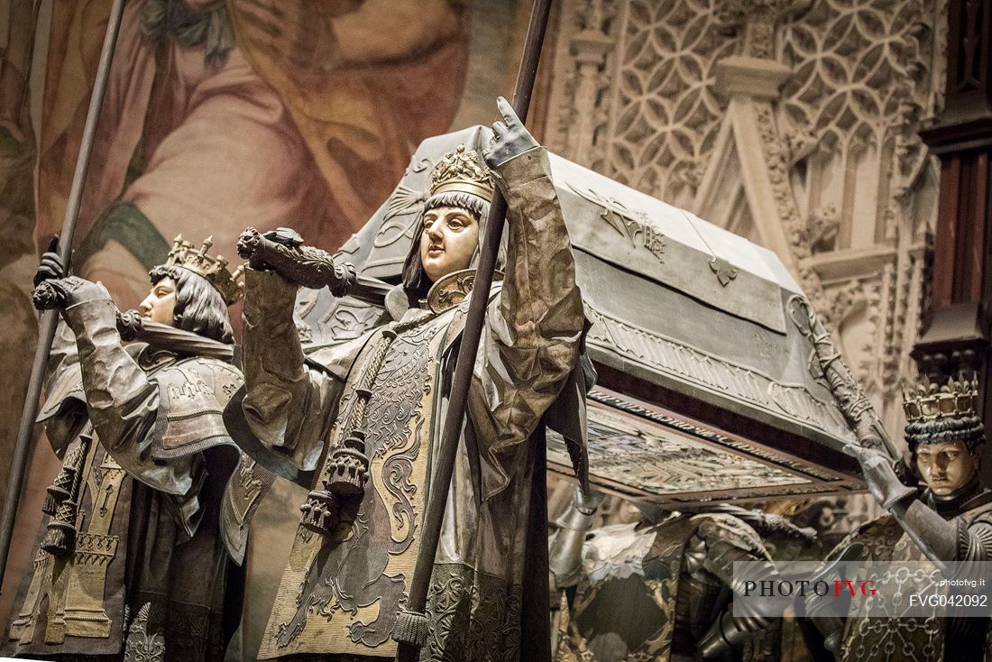 Tomb of Christopher Columbus at Santa Maria de la Sede Cathedral in the Old Town, Seville, Andalusia, Spain Seville, Spain, Europe