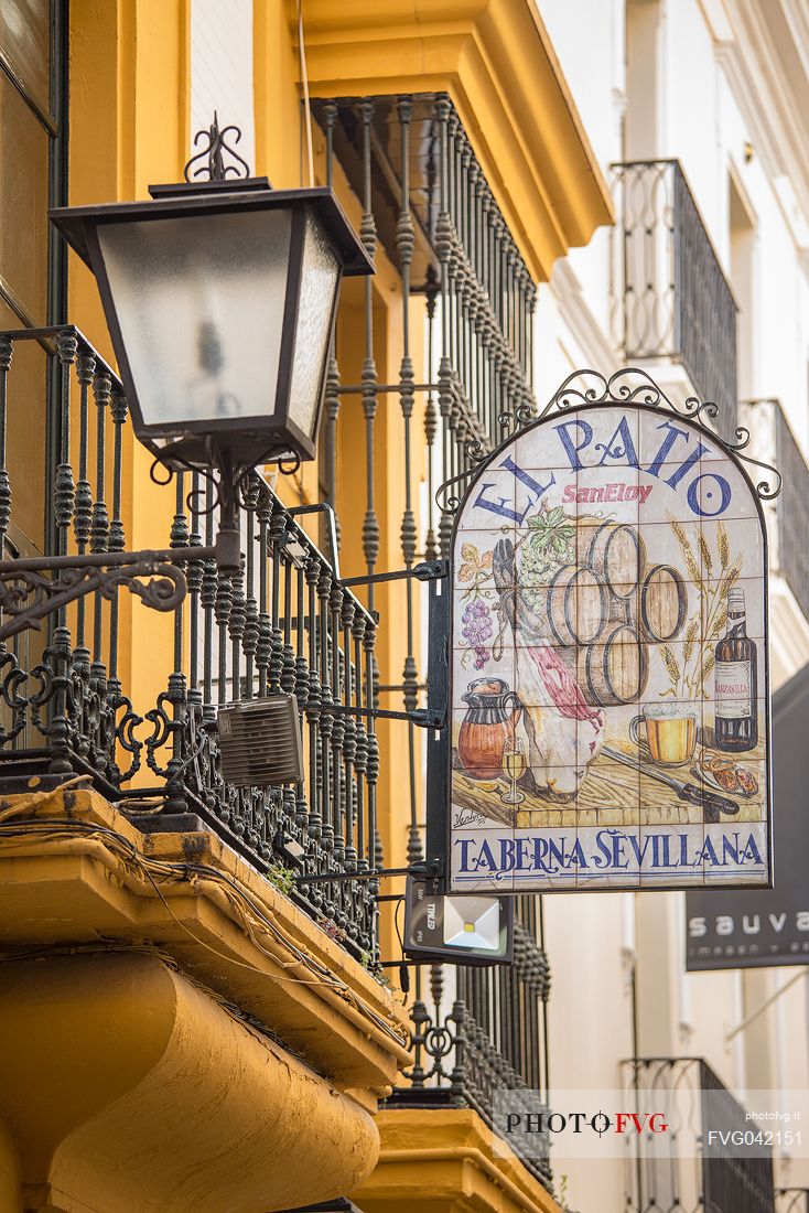 Typical ceramic and tile signboard along the streets of Seville, Andalusia, Spain, Europe