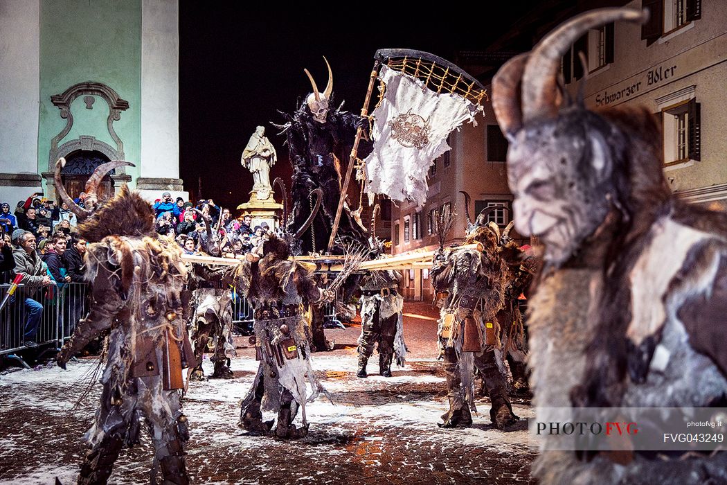 The Krampus festival in Dobbiaco village, Pusteria valley, dolomites, Trentino Alto Adige, Italy