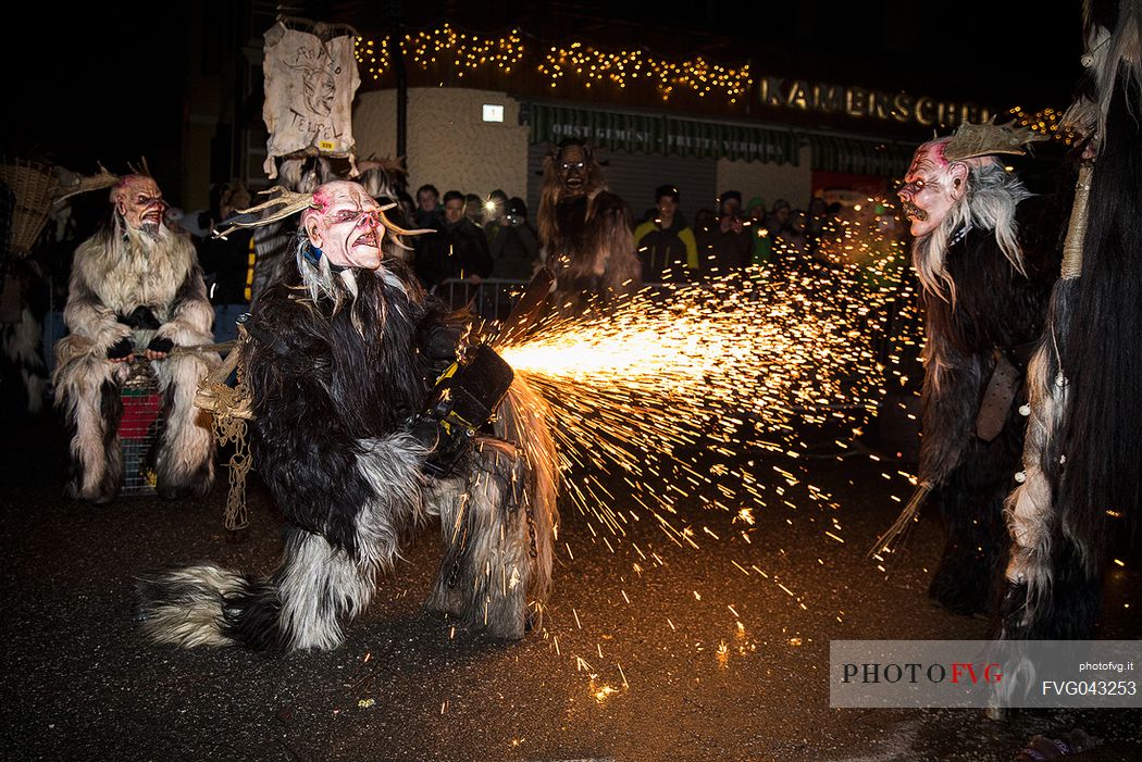 The Krampus festival in Dobbiaco village, Pusteria valley, dolomites, Trentino Alto Adige, Italy