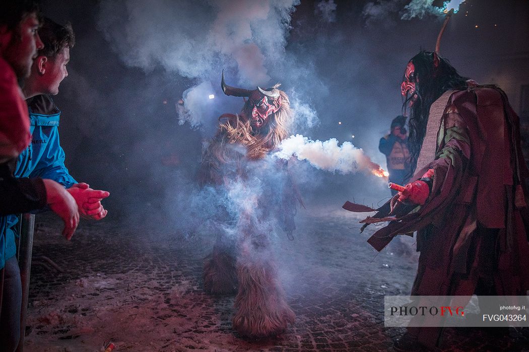 The Krampus festival in Dobbiaco village, Pusteria valley, dolomites, Trentino Alto Adige, Italy