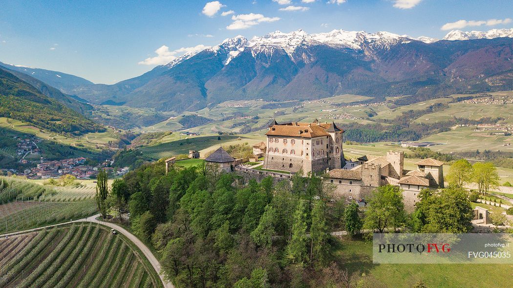 Thun Castle and the panoramic view of Val di Non Valley, Vigo di Ton, Trento, Trentino-Alto Adige, Italy, Europe