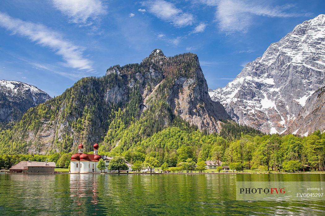 The Chapel of San Bartolomeo on the Knigsee located in the North of Berchtesgaden in the Bayern's Land, Germany, Europe