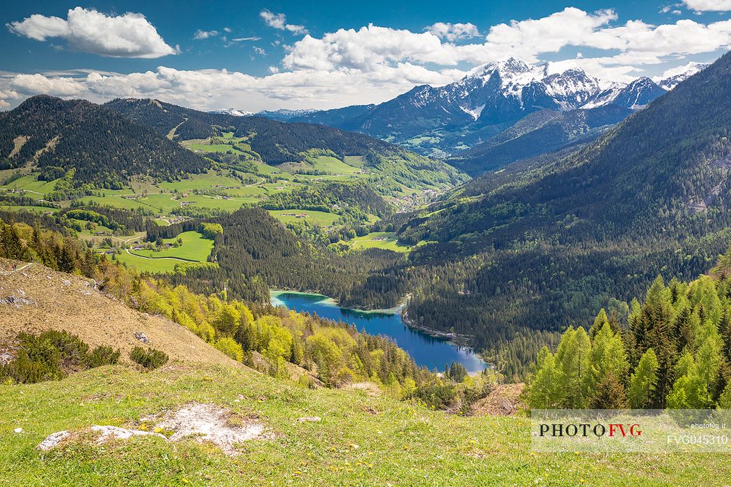 Hintersee lake from above, Ramsau, Berchtesgaden National Park, Bavarian Alp, Bayern, Germany, Europe