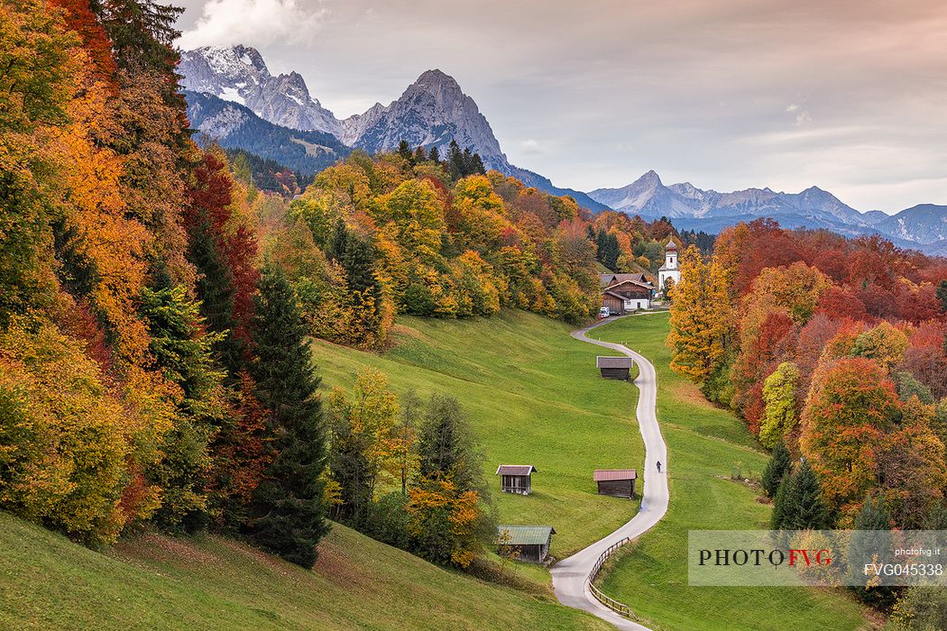 A picturesque village in autumnal clothing along the Romantische Strae,romantic road, Bayern, Germany