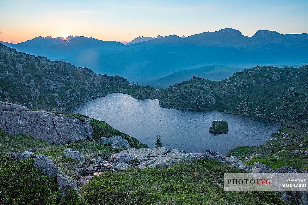 The Cavallazza lake at twilight, San Martino di Castrozza, dolomites, Trentino Alto Adige, Italy, Europe