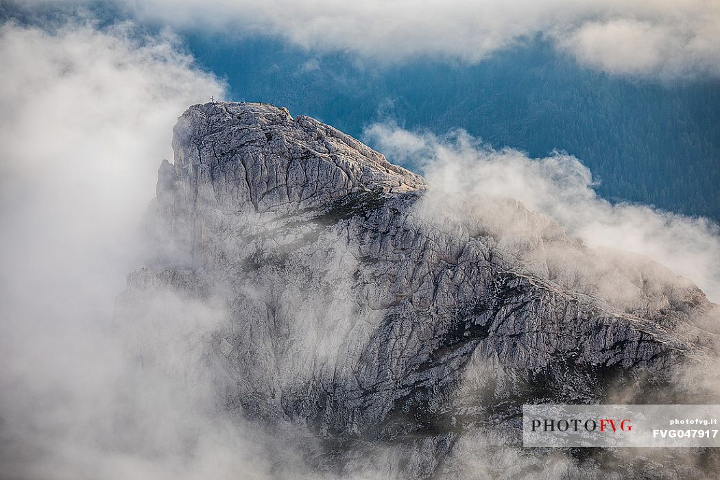 Sass De Stria mount wrapped by clouds, Cortina d'Ampezzo, dolomites, Veneto, Italy, Europe