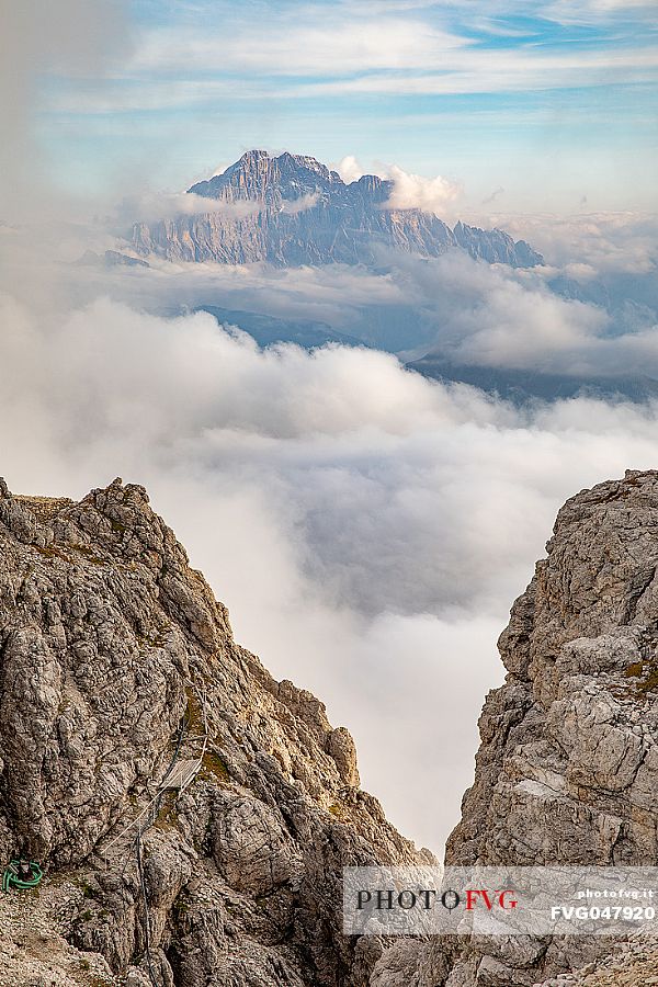 Glimpse on the Civetta peak from Lagazuoi mount, Cortina d'Ampezzo, Veneto, Italy, Europe