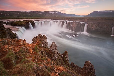 The divine waterfall Godafoss located in the region of Myvatn in the north of Iceland 