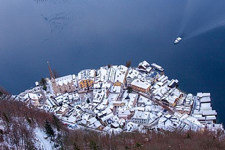 View from above of Hallstatt, the small village on the lake ,Unesco Heritage from 1997