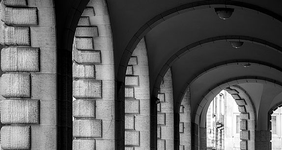 Detail of the arcades of Via Cavour in the center of Udine