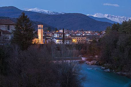 Brossana village of Cividale Del Friuli by night, looked from The Devil's bridge
