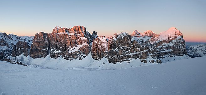 The group of Fanis and Tofane during a winter sunset