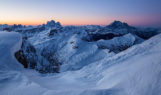 Winter view to Mount Pelmo and Civetta at sunrise
