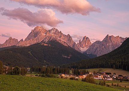 Sesto village and the Sesto dolomites on background - Pusteria valley, Italy