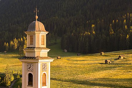 The Parish church of Sesto village at sunset, Pusteria valley, dolomites, Italy
