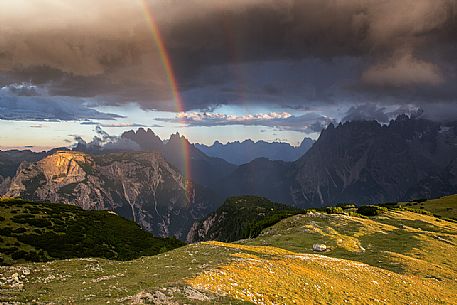 Rainbow over the Vallandro mount from Mount Specie