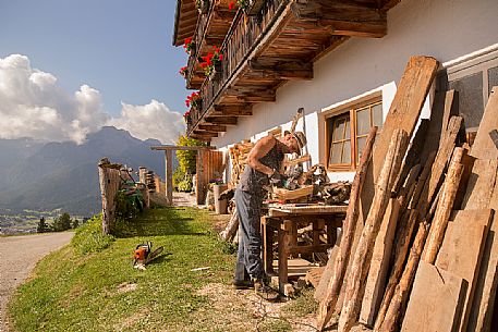 Wood worker at the alpine lodging Niggler (Nigglerhof) in San Silvestro valley - Dobbiaco