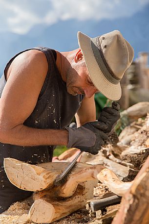 Wood worker at the alpine lodging Niggler (Nigglerhof) in San Silvestro valley - Dobbiaco