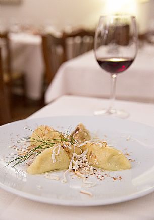 Dish of Cjarsons or Cjalsons, ravioli typical of Carnia, in Friuli-Venezia Giulia.