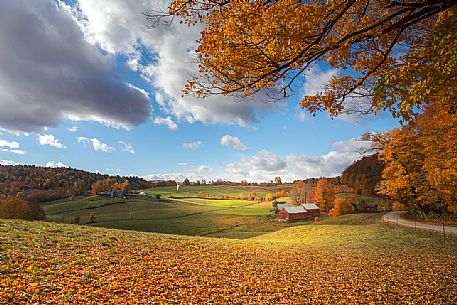 The countryside of Woodstock (Vermont) and the Jenne farm on background