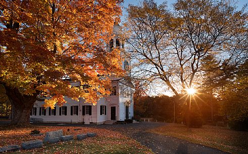 The church of Lenox in an autumn morning, Berkshire County, New England, USA