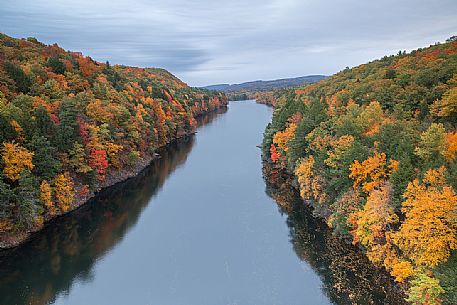 Dramatic view of the Connecticut river from the French King Bridge along the Mohawk Trail in Massachusetts, USA