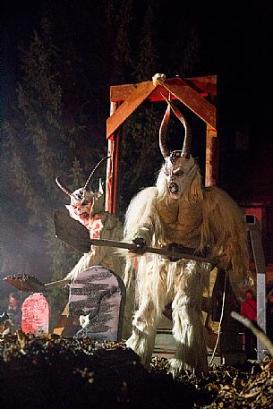 Krampus during the traditional festival. The Krampus are men-wild goats and very disturbing that roam the streets in search of children 