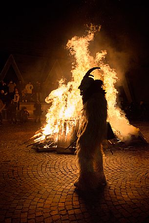 Krampus during the traditional festival. The Krampus are men-wild goats and very disturbing that roam the streets in search of children 
