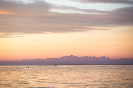 The sea of Trieste and the Julian Alps in background, Italy