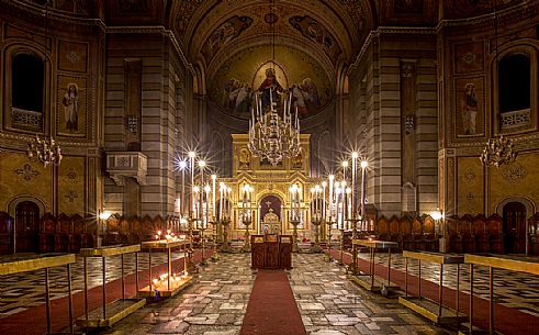 The interior of St Spyridon Serbian Orthodox Temple in Trieste, Italy