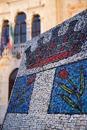 The mosaic at the entrance of the town hall of Spilimbergo, Italy