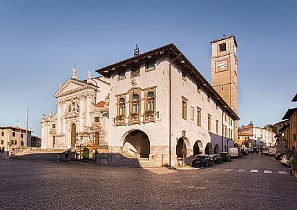 The Cathedral of San Daniele del Friuli with the old Town Hall (now Guarneriana library) on his right and the sixteenth-century bell tower