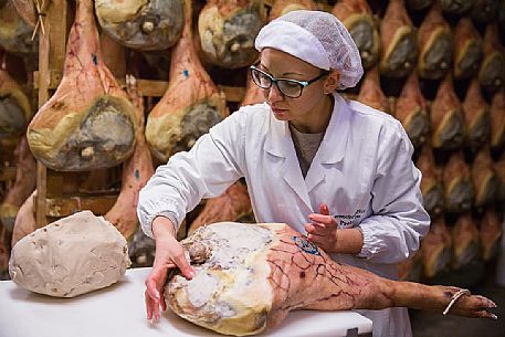 Grouting of the San Daniele del Friuli ham  at the Prolongo ham factory, Italy