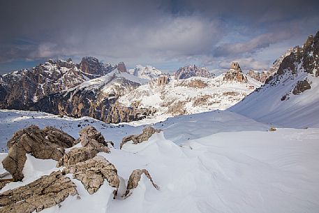 Winter landscape in the Tre Cime Natural Park, Dolomites, Italy