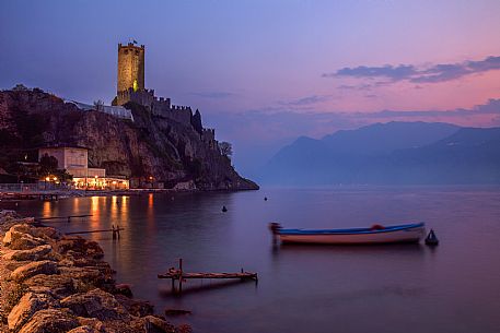 The Scaligero castle of Malcesine overlooks Lake Garda from its promontory, Italy