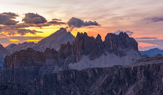 Antelao and Croda da Lago Mount at dawn from the Nuvolau refuge, Dolomites, Cortina D'Ampezzo, Italy