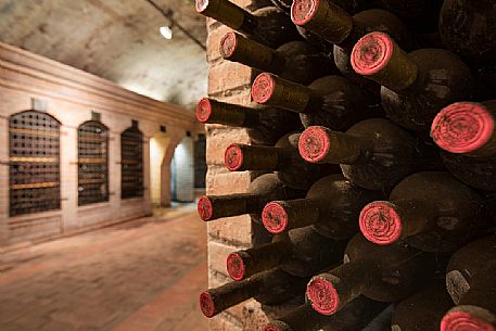 The historic aging cellar of Castello di Spessa in Capriva del Friuli, Friuli Venezia Giulia, Italy