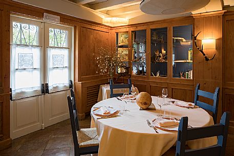 The hunting room of the starred restaurant La Subida, Trattoria al Cacciatore in Cormons, Friuli Venezia Giulia, Italy