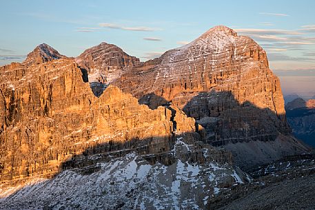 Tofana di Rozes mount at sunset, Dolomites, Cortina D'Ampezzo, Italy