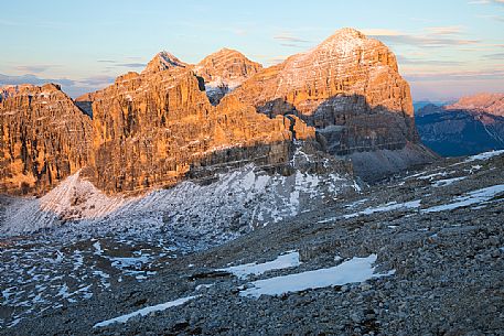 Tofana di Rozes mount at sunset, Dolomites, Cortina D'Ampezzo, Italy