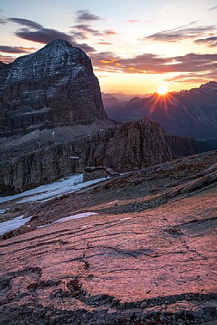 Tofana di Rozes mount at dawn, Dolomites, Cortina d'Ampezzo, Italy