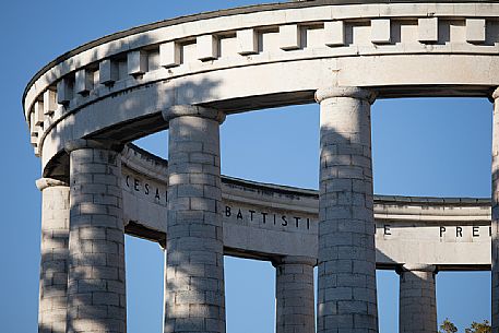 Detail of the mausoleum of Cesare Battisti on the top of Doss Trento, Trento, Trentino Alto Adige, Italy