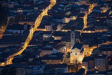 Night view from above of the city of Trento with the church of San Francesco Saverio, Trento, Trentino Alto Adige, Italy Night view from above of the city of Trento with the church of San Francesco Saverio, Trento, Trentino Alto Adige, Italy
