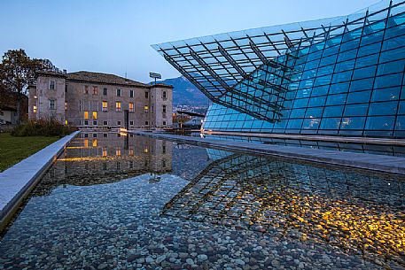 The exterior of the greenhouse of the Science Museum or Muse and the Albere Palace in Trento, Trentino Alto Adige, Italy