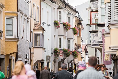 The streets of Bressanone populate during the festival of bread and strudel in Bressanone, Isarco valley, Alto Adige, Italy, Europe